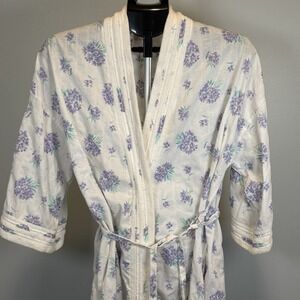Cachet Vintage Floral Women's Robe Lilac Purple Floral Terry Lining Pockets Belt